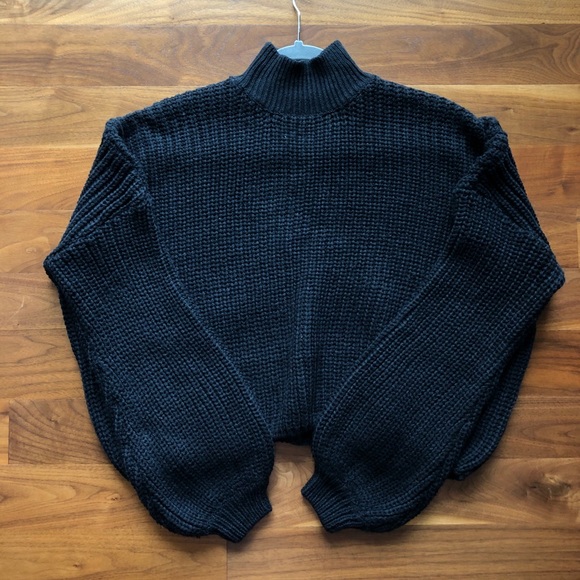SOLD Black Chunky Knit Bubble Sleeve Sweater - Picture 5 of 8